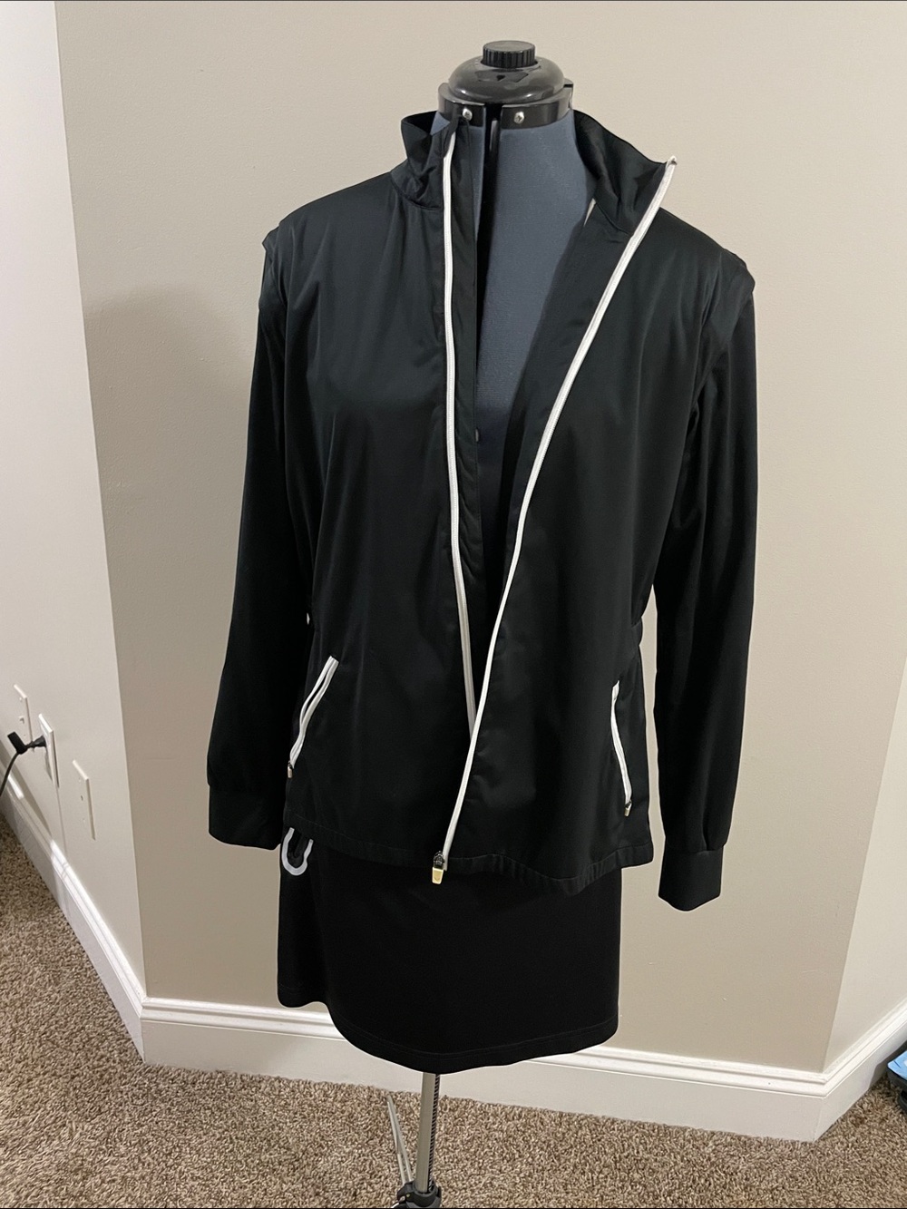 Callaway Black Bomber Jacket with White Trim Accents and matching skirt.